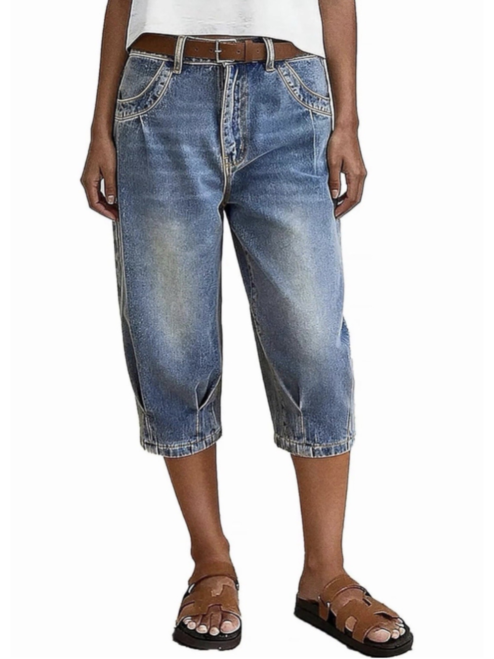 Flamingals Wash Pleated Mid Rise Capri Tapered Jeans Size XS